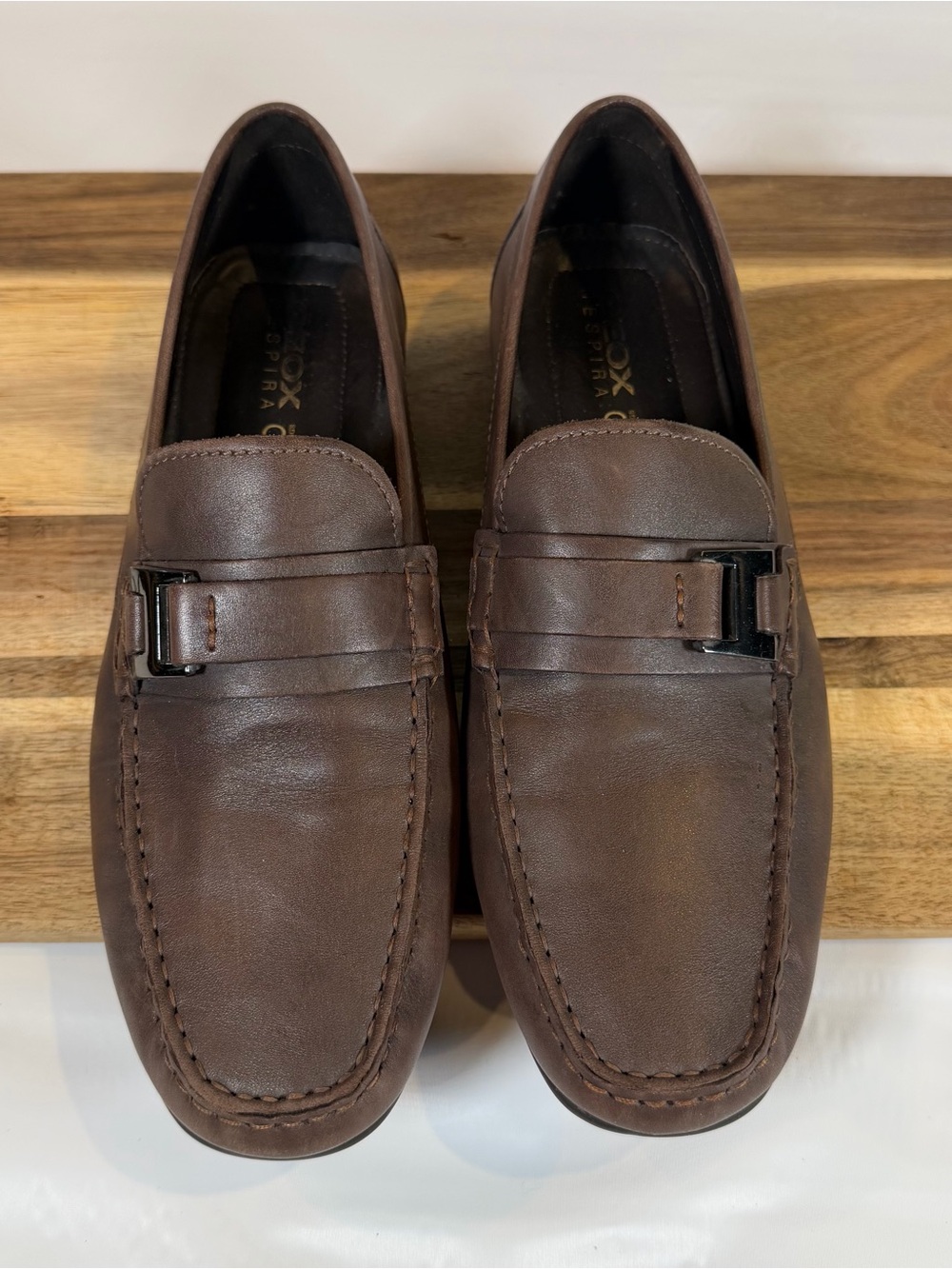Geox Respira Men's Dark Brown Leather Slip-On Driving Loafers Sz 44 / 10.5